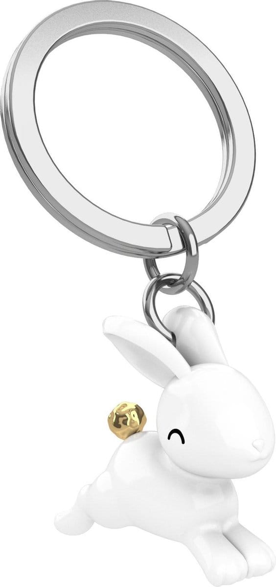 Metalmorphose Sleutelhanger Springend Konijntje - Wit/Goud