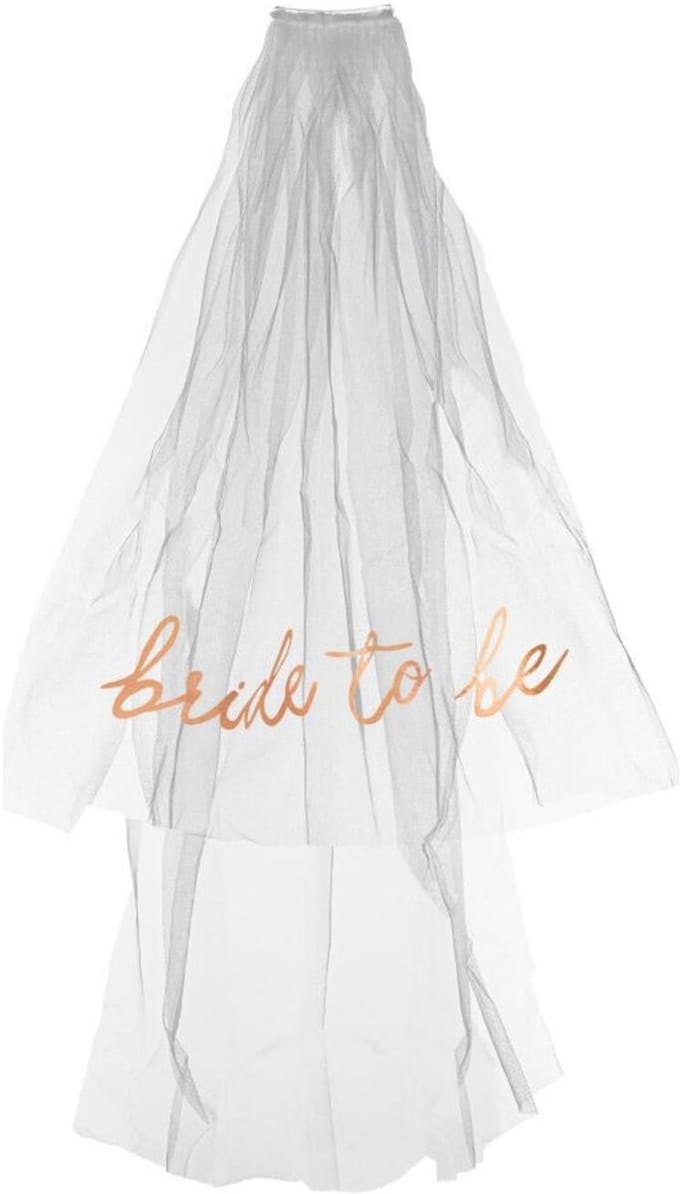 Partydeco Bride To Be sluier - wit - tule - vrijgezellenfeest - dames - huwelijk