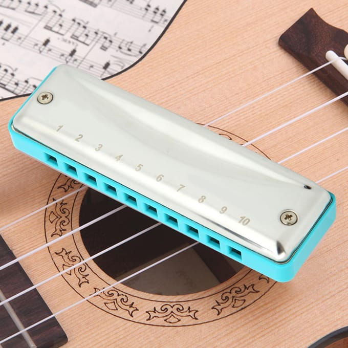 Blues Mondharmonica 10-Gats Mondorgel B Toon Draagbaar Beginnerscadeau Hoogglans Waterdicht(Blauw ) blauw