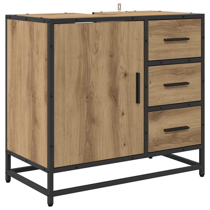 vidaXL - Badkamerkast - Artisan - Eiken - 65 - x - 33 - x - 60 - cm - Bewerkt - hout