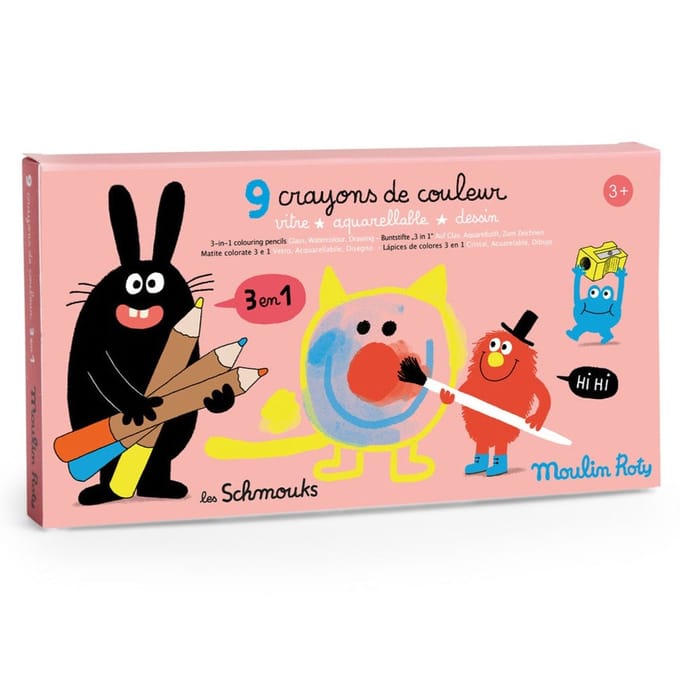 Moulin Roty kleurpotloden aquarel Les Schmouks 3 stks 3 jr+