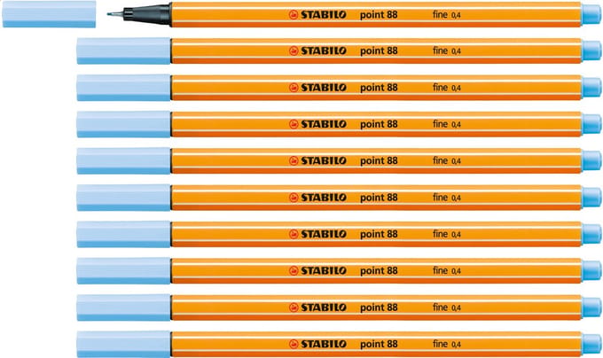 STABILO point 88 - Premium Fineliner - Fine 0,4 mm – Ijs Blauw – Doos 10 stuks