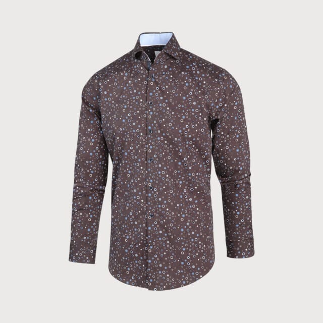 Blue Industry Bruin blauw stippenprint overhemd |