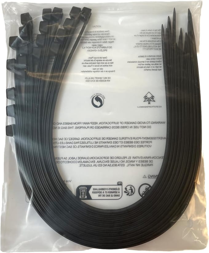 Kabelbinders,1000 mm x 9 mm,Treksterkte 80 kg, 10 Stuks, Zwart