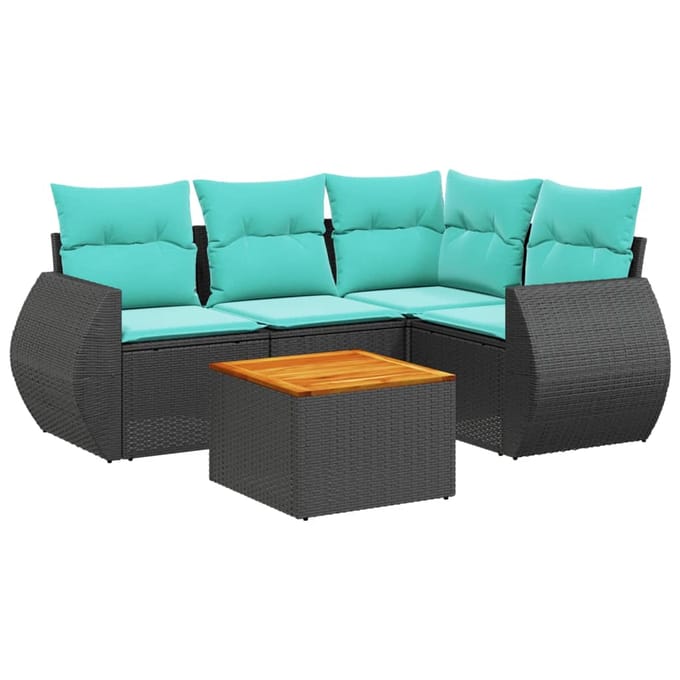 vidaXL - 5-delige - tuinbankset - met - kussens - van - zwart - polyrotan