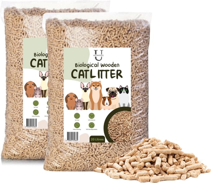 Ustratics Houtkorrel Kattenbakvulling 2 x 10KG (20kg - 40L) - 100% Natuurlijk