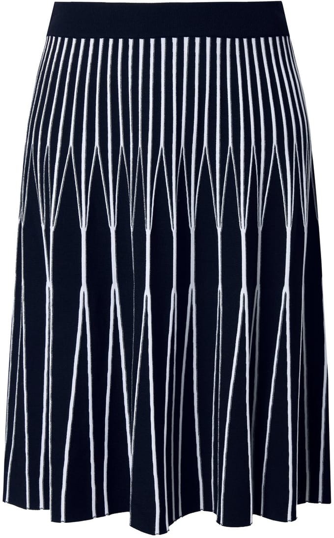 Ulla Popken - Dames - Geplooide midi-rok strepen A-lijn elastische tailleband - Zwart - Maat 54+