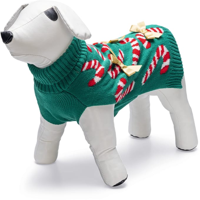Beeztees Kersttrui Candy Canes - Hondentrui - Polyester - Groen - M- 33 cm