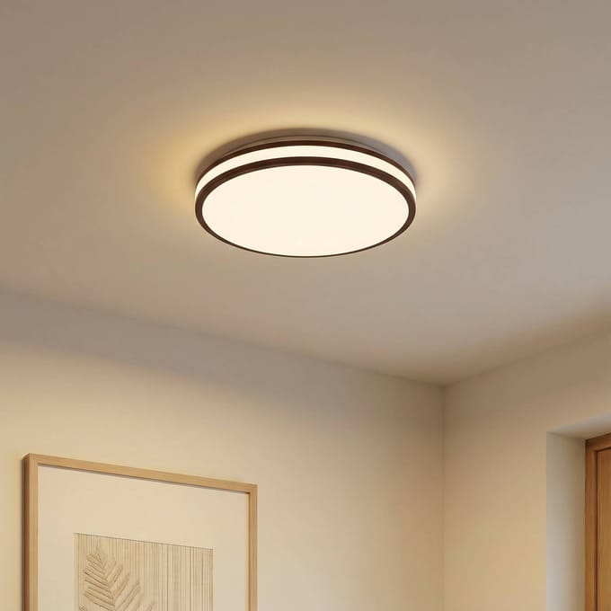 Lindby LED plafondlamp Emiva, Ø 40 cm, donker hout, CCT