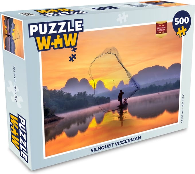 Puzzel Silhouet visserman - Legpuzzel - Puzzel 500 stukjes
