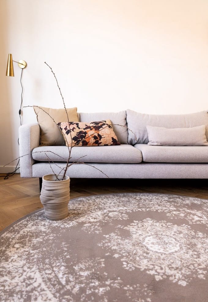 Rond vintage vloerkleed Keshan Taupe/Bruin - Rond 190 Ø - (L)