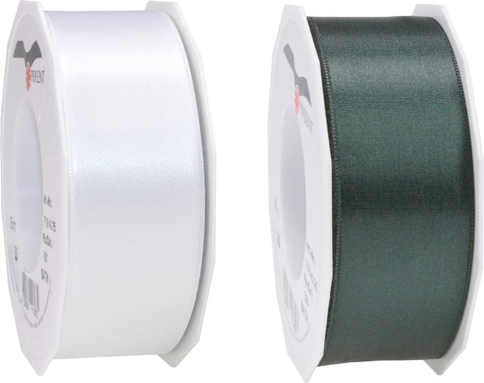 Glorex hobby - Satijn cadeau sierlint - donkergroen en wit - 25 meter x 4 cm