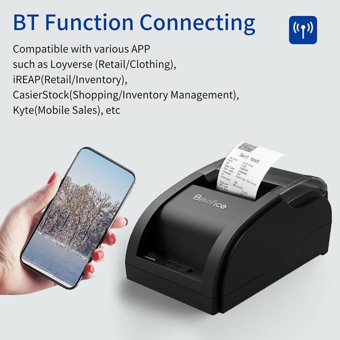 Bisofice Desktop 58 mm thermische bonprinter Bekabelde barcodeprinter USB-aansluiting met 1 rol EU-1