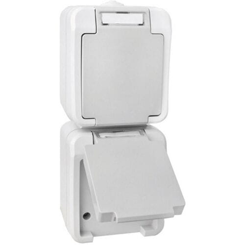 Peranova 102437 Pera Wandcontactdoos dubbel spatwaterdicht Lichtgrijs, Donkergrijs 1 stuk(s)