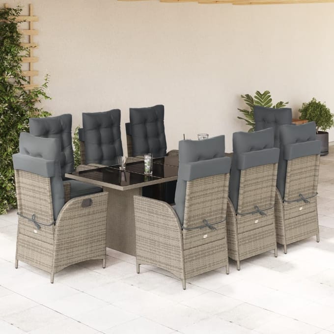 vidaXL - 9-delige - Tuinset - met - kussens - poly - rattan - grijs
