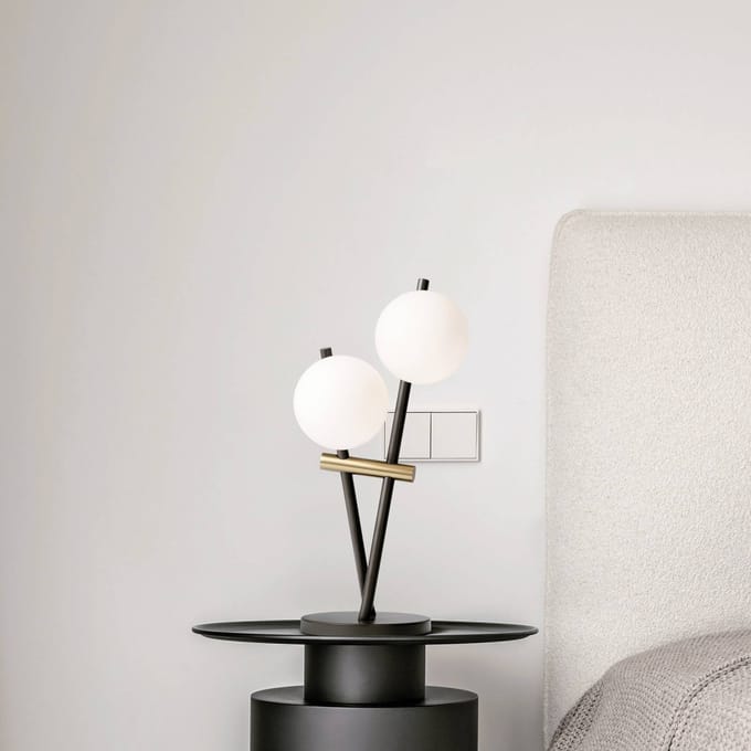 miloox by Sforzin Kika tafellamp, 2-lamps, zwart/wit, metaal, glas