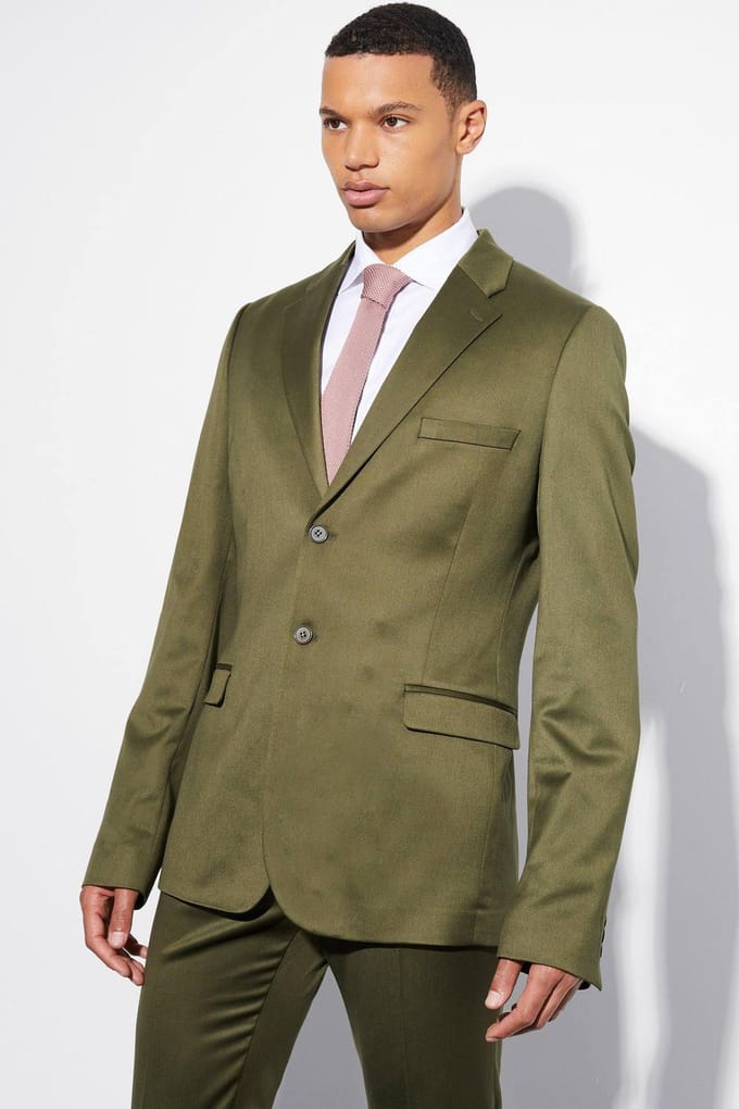 Tall Skinny Satin Suit Jacket | Olive | Size 48