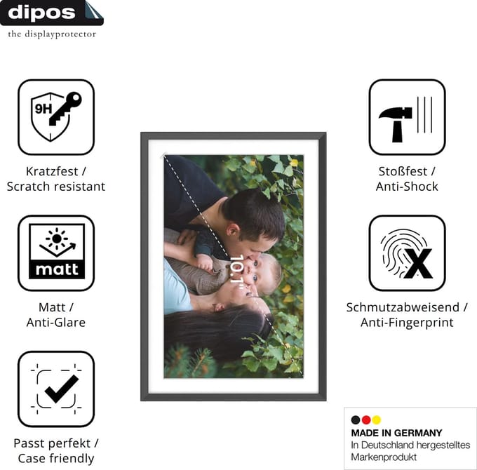 dipos – 2x Matte Pantserfolie geschikt voor ARZOPA 10.1 Zoll Digitaler Bilderrahmen | 9H Screenprotector