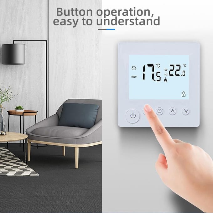 Temperatuurregelaar LCD-achtergrondverlichting Weektijd Binnentemperatuurweergave Doel K1H16A white