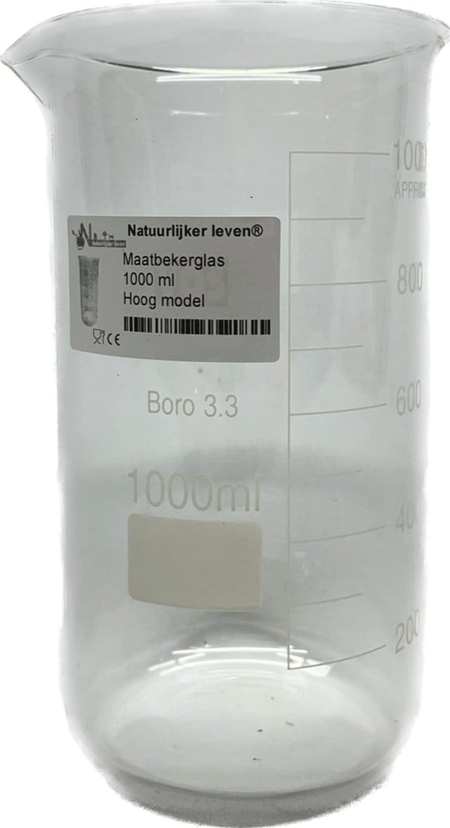 Bekerglas 1000 ml hoog model gegradueerd hittebestendig - maatbeker 1000ml