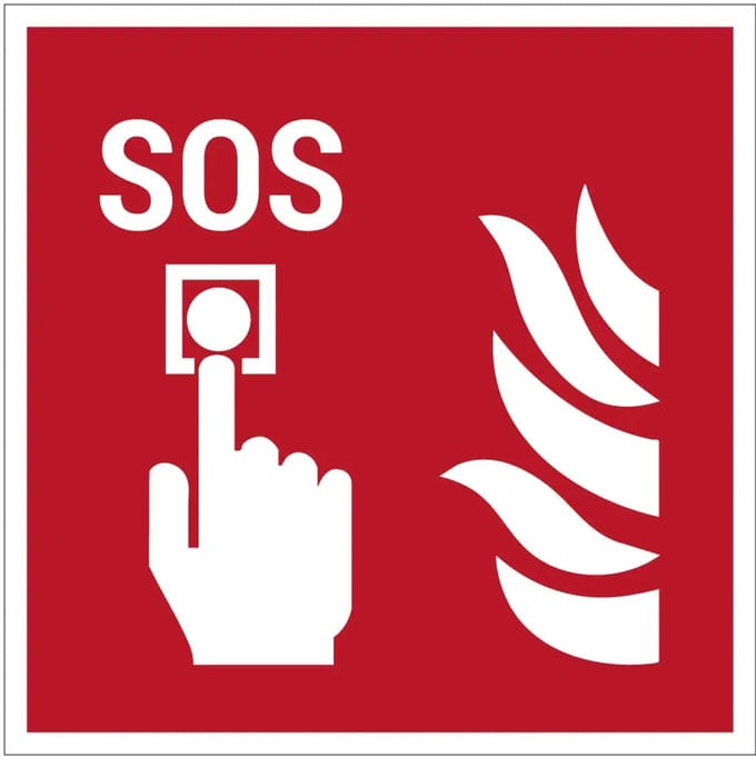 Noodknop SOS bord | gecoat dibond materiaal | 30 x 30 cm