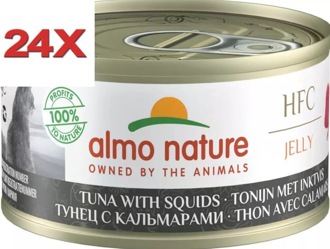 24x Almo Nature HFC - Kattenvoer Natvoer Blik - Gelei - Tonijn & Inktvis - 70g