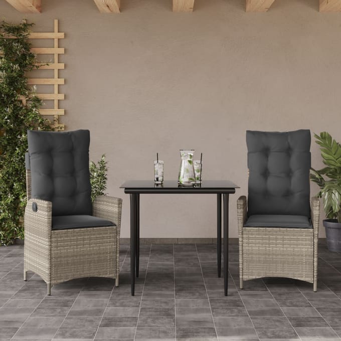 vidaXL - 3-delige - Tuinset - met - kussens - poly - rattan - lichtgrijs