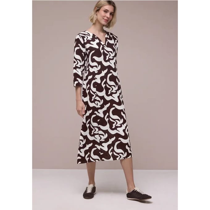 Linnen midi-jurk met print