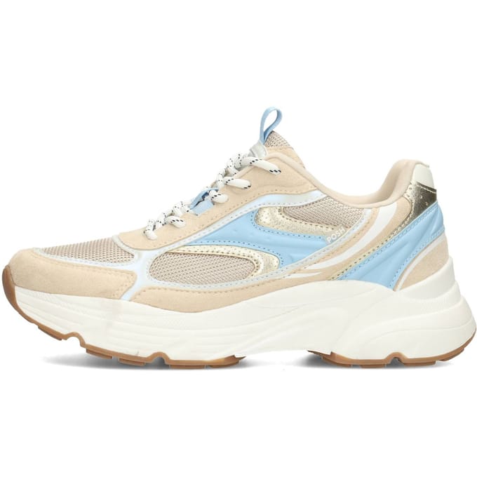 POSH by Poelman ABBY Dames Sneakers - Wit met beige en blauw combi
