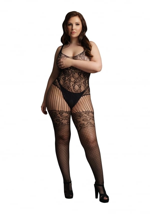 Shots - Le Désir Bodystocking met Kant en Visnet - Plus Size black OSX