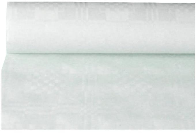 1x Tafelkleed papier met damastprint 50 m x 1 m wit