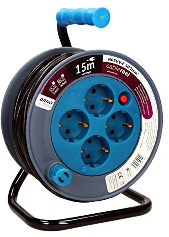 Mini Kabelhaspel 15m met 4 Stopcontacten en Thermische Beveiliging