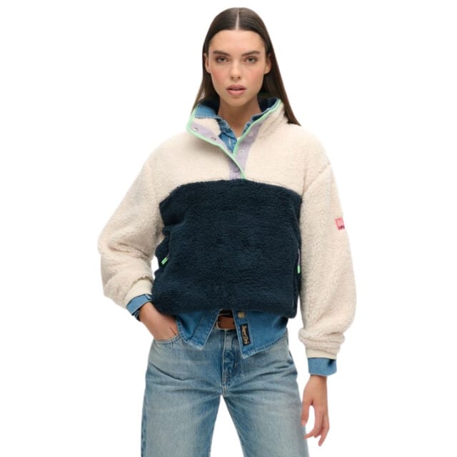 Superdry - Superzachte kraagloze Mash Up trui - Dames - Truien