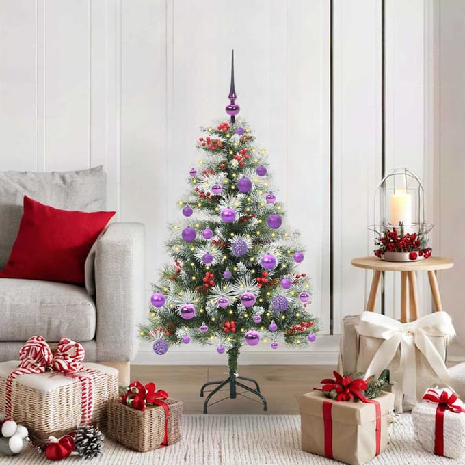 vidaXL - Kunstkerstboom - Groen - en - wit - 120 - cm - PVC - en - Metaal - en - Plastic