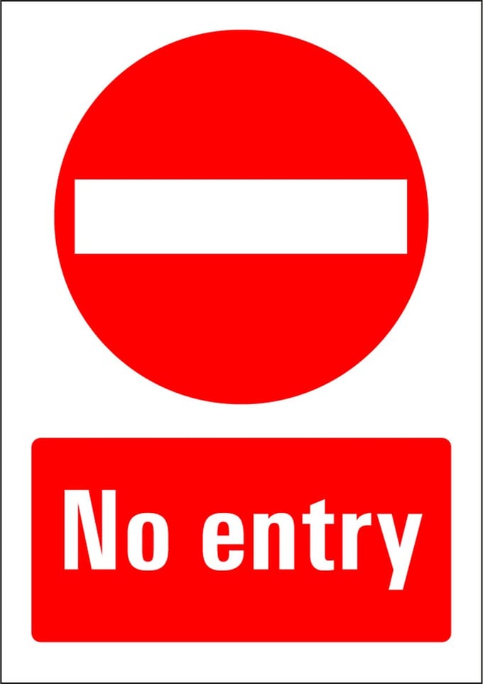 No entry sticker 210 x 297 mm