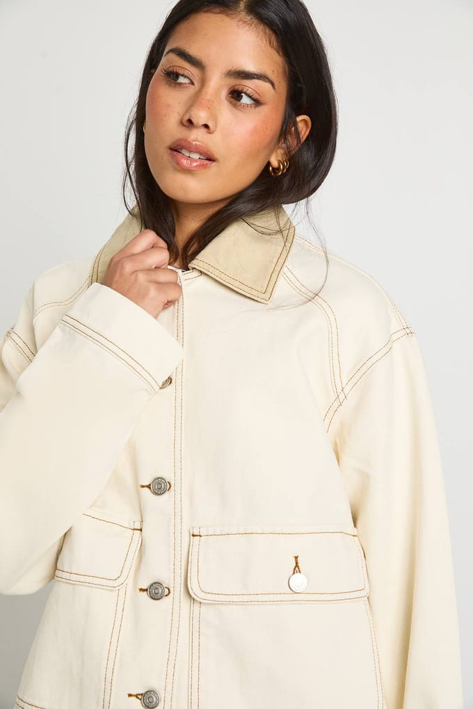 boohoo Dames Denim Boerderij Jas | Ecru | Maat: 34