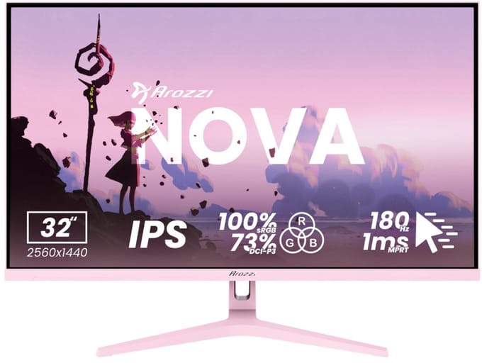 Arozzi Nova 32" Gaming Monitor - QHD IPS - 180Hz - Roze