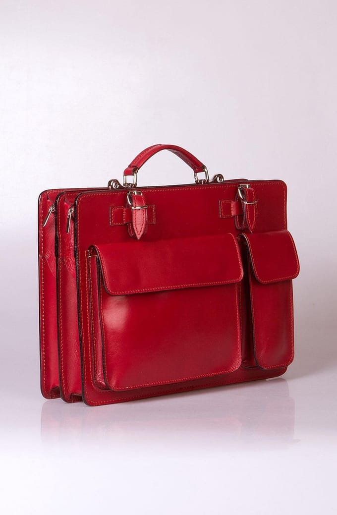 Leren aktetas groot model "Geneva" rood leder by Viabologna.nl