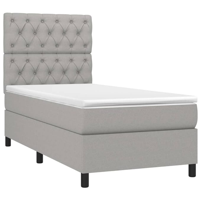 vidaXL - Boxspring - met - matras - en - LED - stof - lichtgrijs - 80x200 - cm