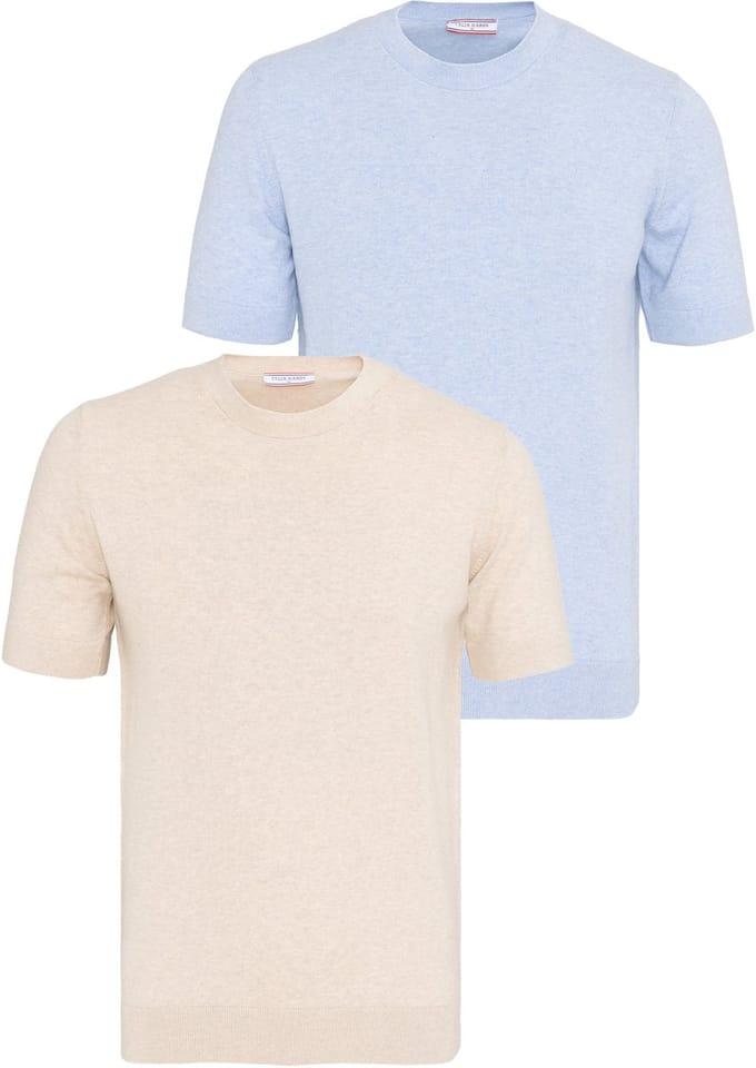 Felix Hardy Tshirt 100% Katoen - 2 Pack Heren Beige-Blauw Gemêleerd - S