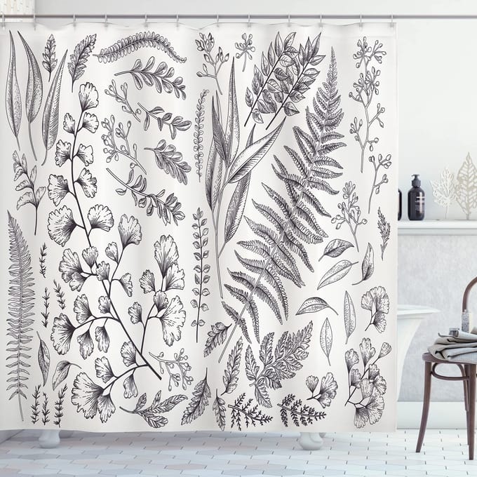 ABAKUHAUS Vintage Botanik Douchescherm – 175x200 cm – Antraciet/Wit