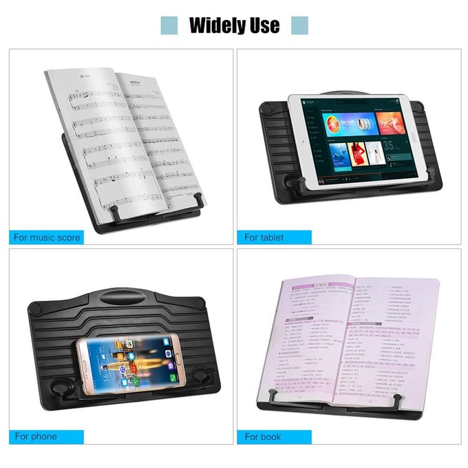 Ammoon Mini Desktop Muziekstandaard Draagbaar kookboek Tablet Smartphone Boek zwart