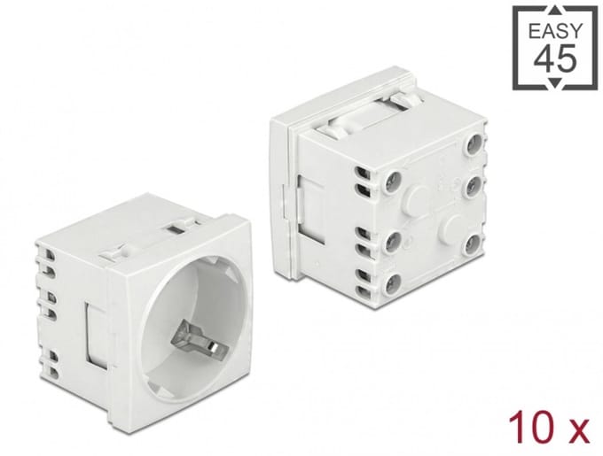 Delock Easy 45 Grounded Power Socket with a 45Ã‚Â° arrangement extendable 45 x 45 mm 10 pieces