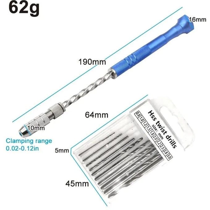 Perceuse hélicoïdale manuelle semi-automatique étendue bleue de 0.5 à 3mm, outil de perçage de circuits imprimés en plastique ambre, ensemble de forets hélicoïdaux
