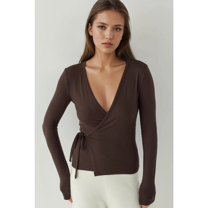 Zachte Touch Gebreide V-hals Lange Mouwen Viscose Blouse