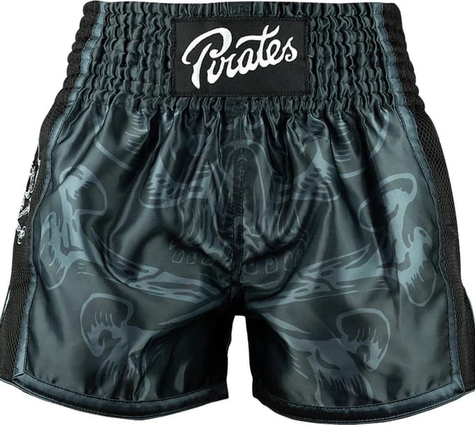 PRIDEorDiE Pirate V.2 Muay Thai Shorts Zwart Grijs - M