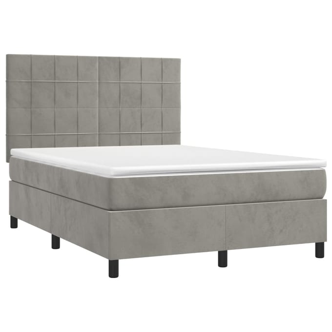 vidaXL - Boxspring - met - matras - en - LED - fluweel - lichtgrijs - 140x190 - cm