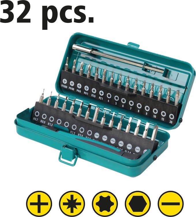 wolfcraft - Microbitset voor kleine schroeven - 32 delig - Incl. Schroevendraaier met bitopname - Bit Set - 1389000