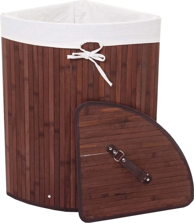 Hoekwasmand MCW-C21, Wasbox wasmand, bamboe 61x48x35cm 50l ~ bruin