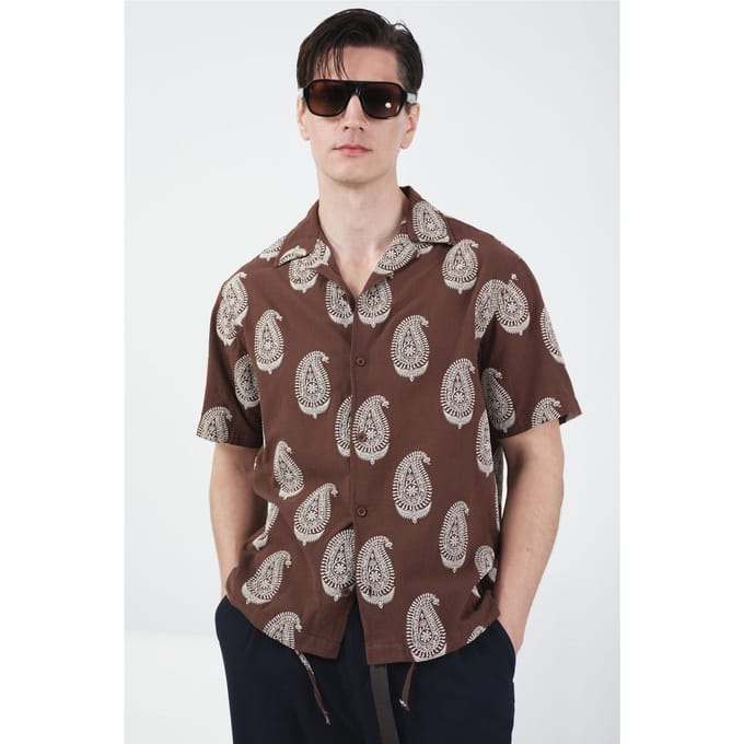 Korte Mouwen Paisley Print Shirt